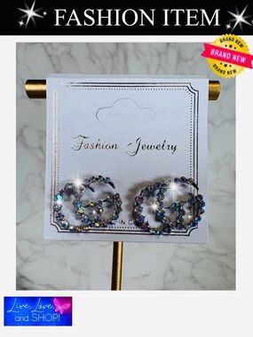 A-1DC-41: EARRINGS: Silver GG Monogram Embellished w/Luminous Rhinestones, NWOT